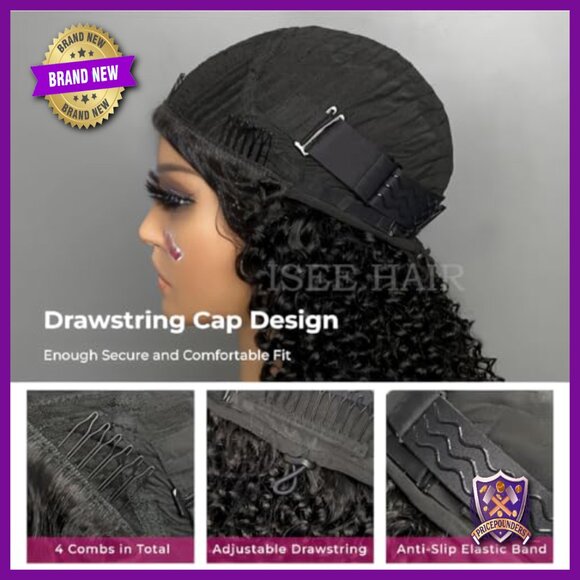 Glueless Human Hair Half Wig 26 Inch Kinky Curly 180 Density Drawstring Cap main image 4